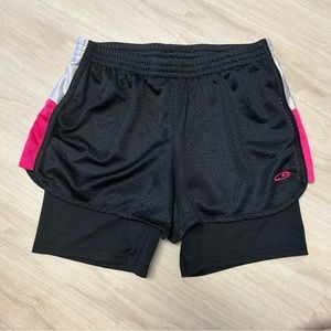 Champion Duo Dry Mesh Layered‎ Bike Biker Shorts Black Pink Girls XL 14-16
